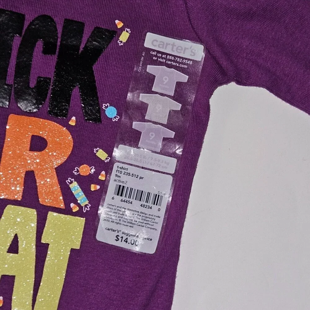 NWOT Carter's Trick or Treat Purple Halloween Shirt Baby Girl 9 Months